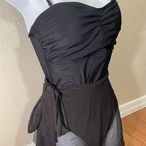 Black padded bra one piece w/ sheer skirt cover up, xs/s